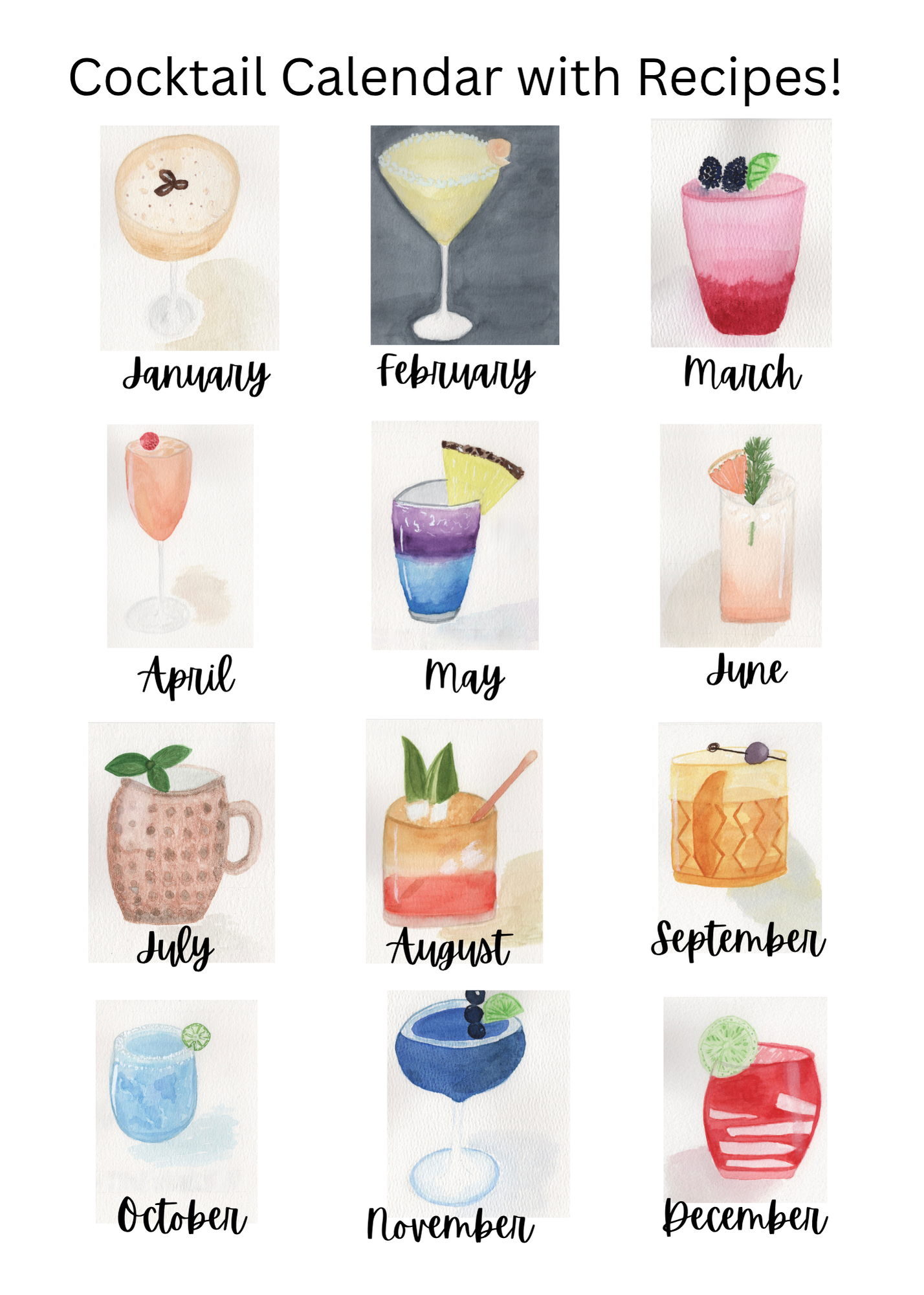 2027 Cocktail Recipe Desk Calendar