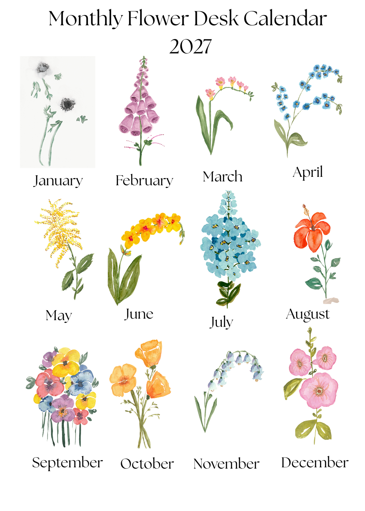 2027 Flower Desk Calendar