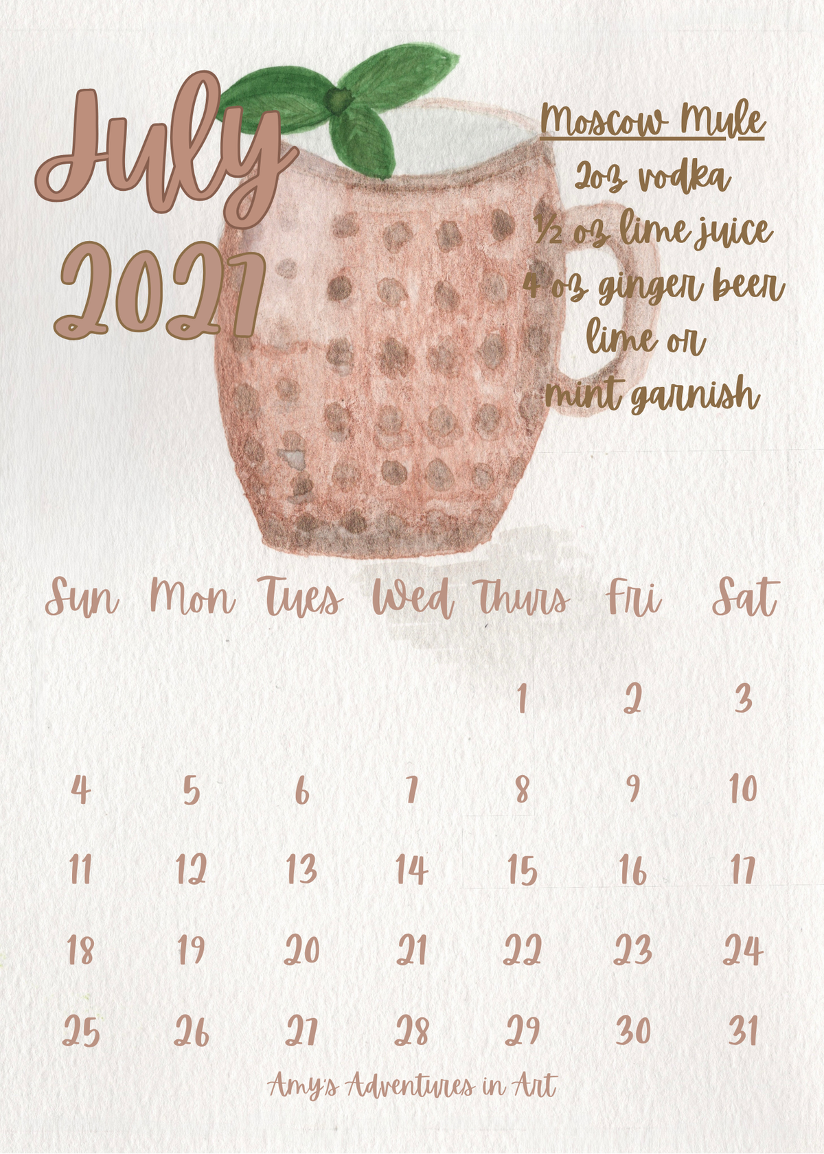 2027 Cocktail Recipe Desk Calendar