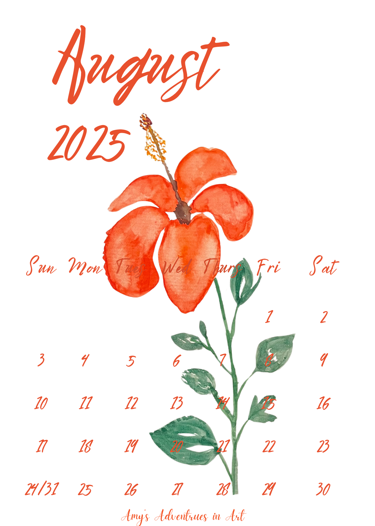 2025 Desk Calendar Watercolor Flowers