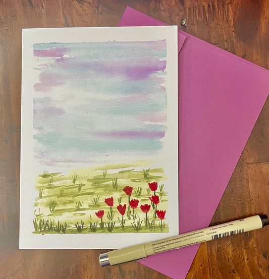 Card Wild Flowers at Sunset