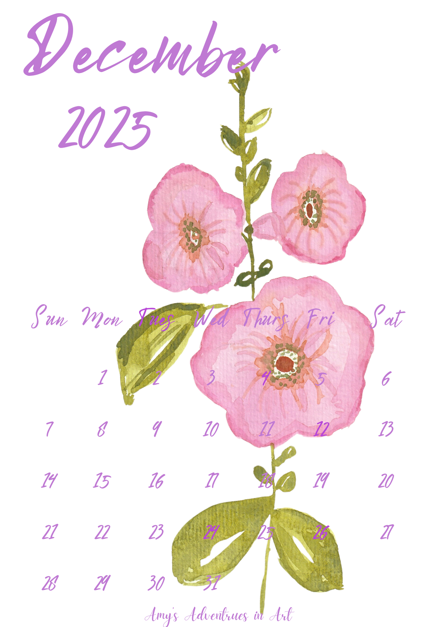 2025 Desk Calendar Watercolor Flowers