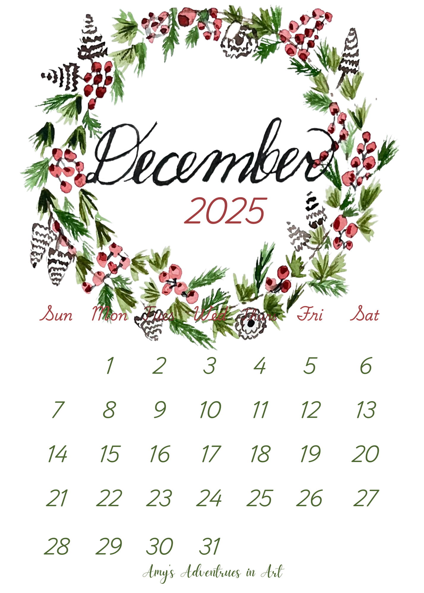 2025 Desk Wreath Calendar