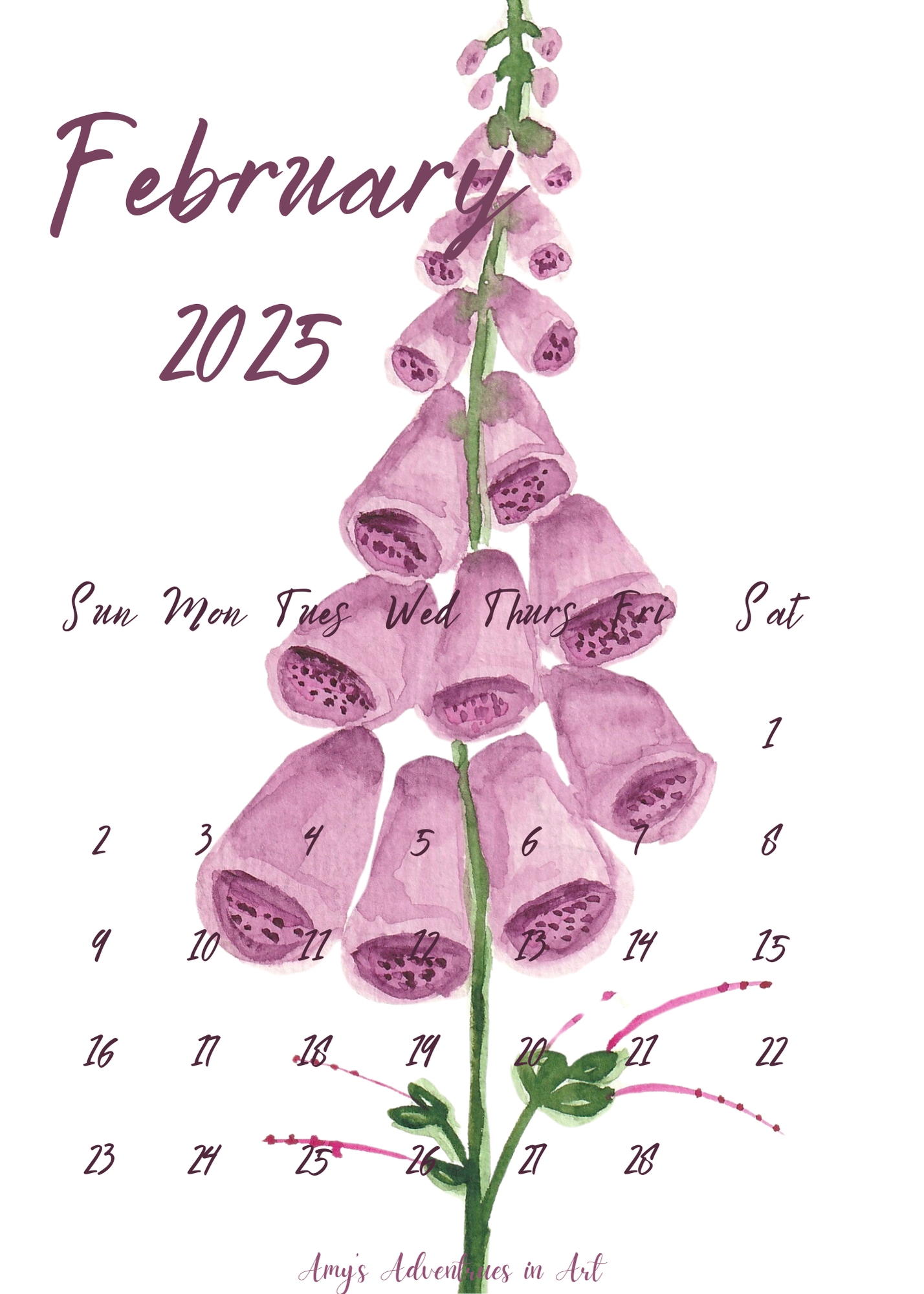 2025 Desk Calendar Watercolor Flowers