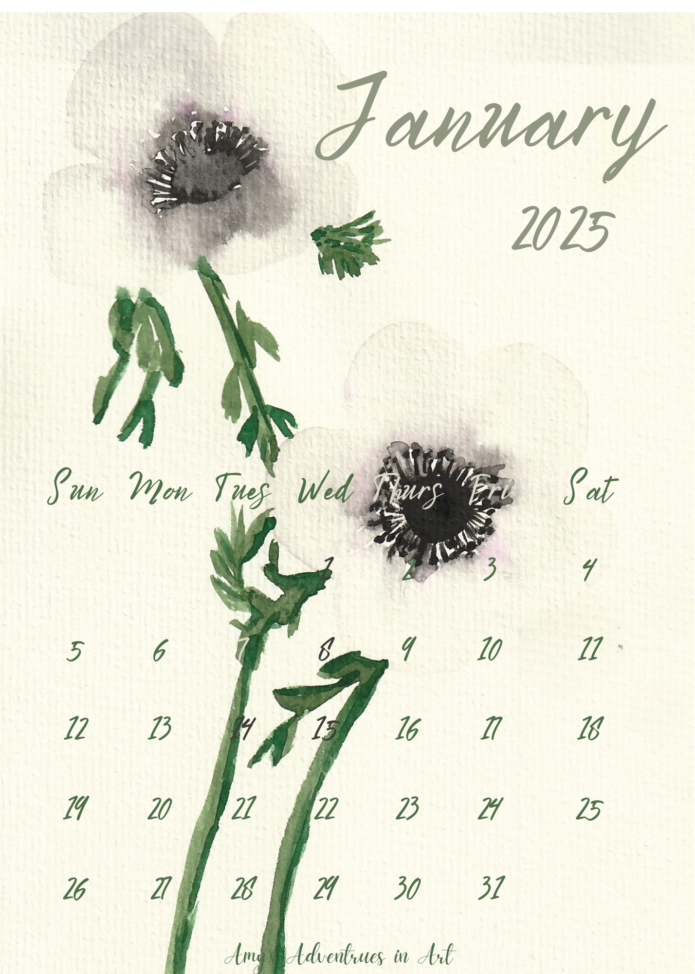 2025 Desk Calendar Watercolor Flowers