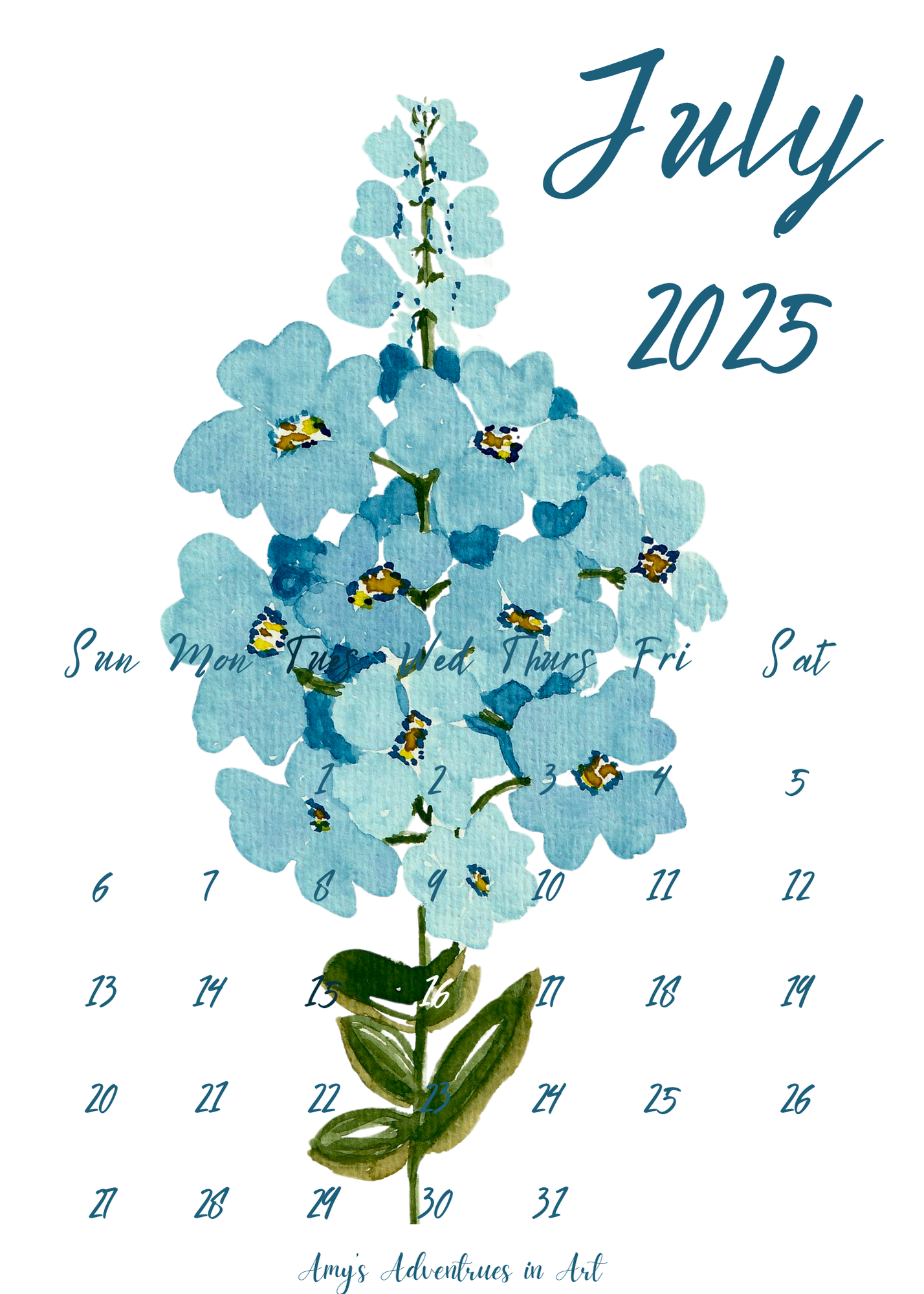 2025 Desk Calendar Watercolor Flowers