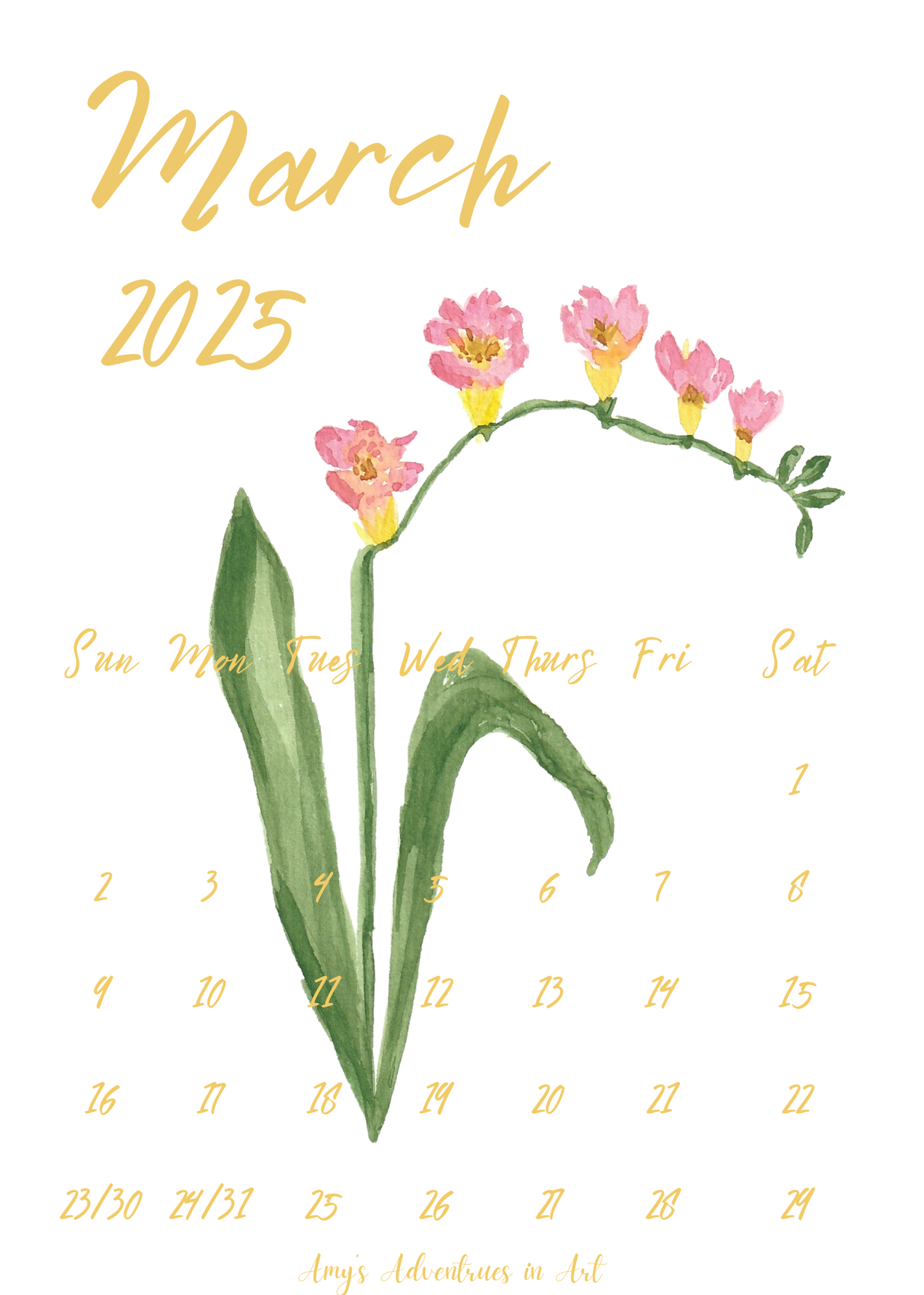 2025 Desk Calendar Watercolor Flowers