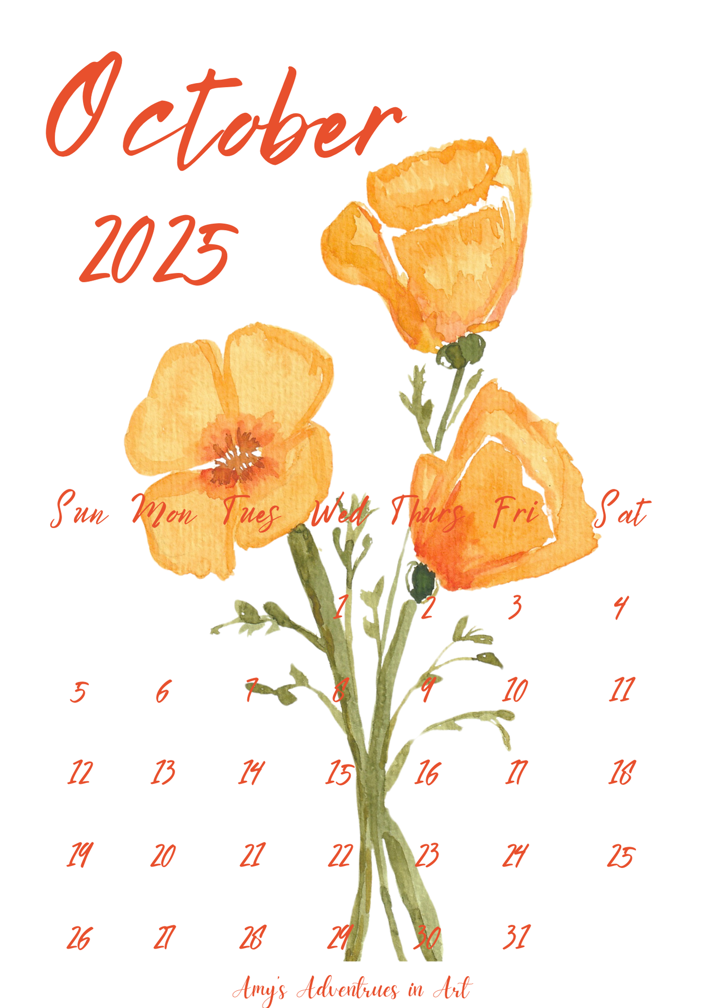 2025 Desk Calendar Watercolor Flowers