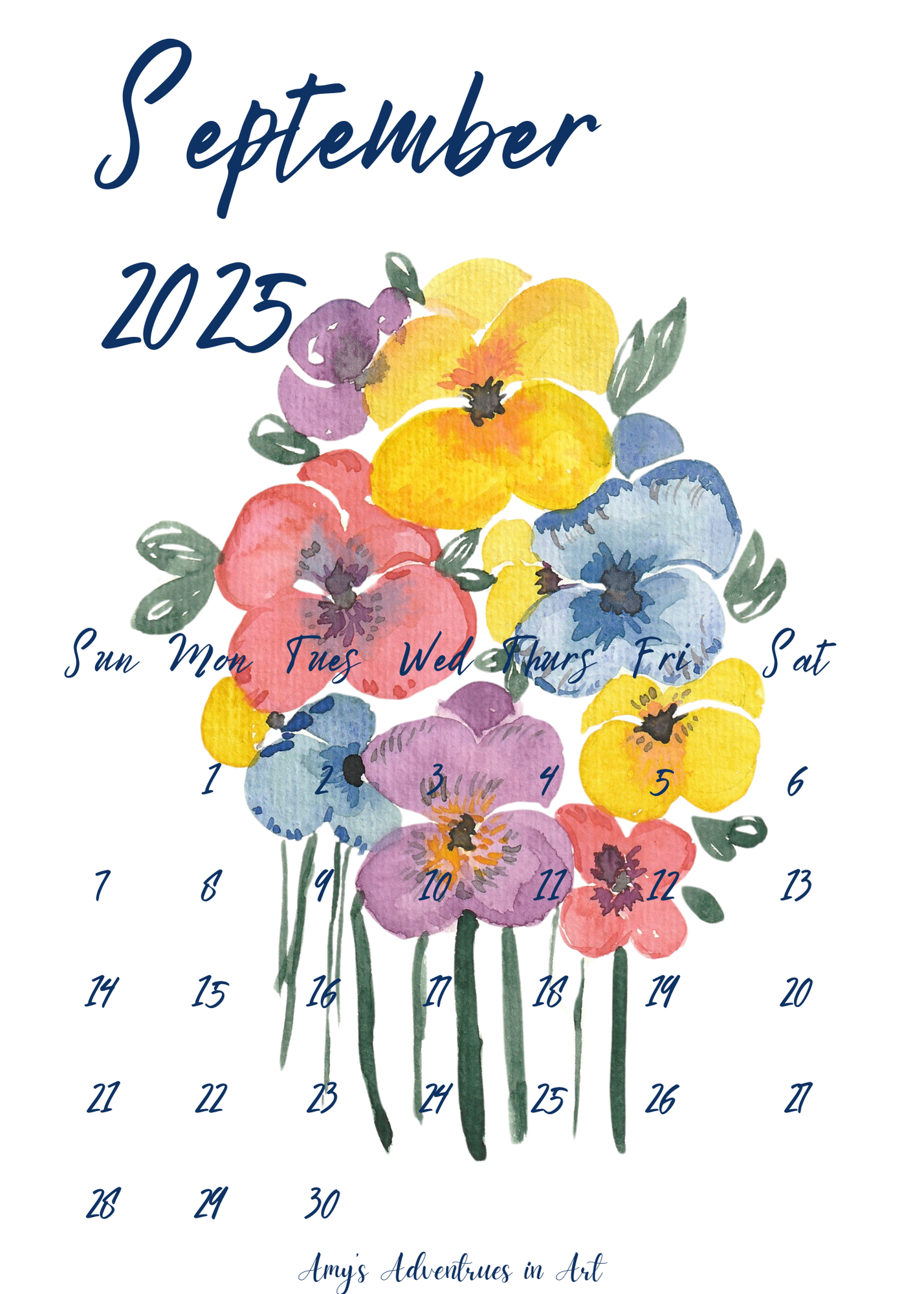 2025 Desk Calendar Watercolor Flowers