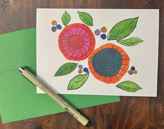 Spiral Flowers Pink and Blue